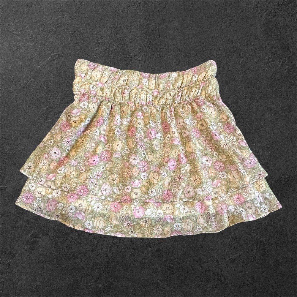 Le Lis Collection Floral Smocked Tiered Mini Skirt Green Pink KS4208-8 Mens M - Picture 7 of 7